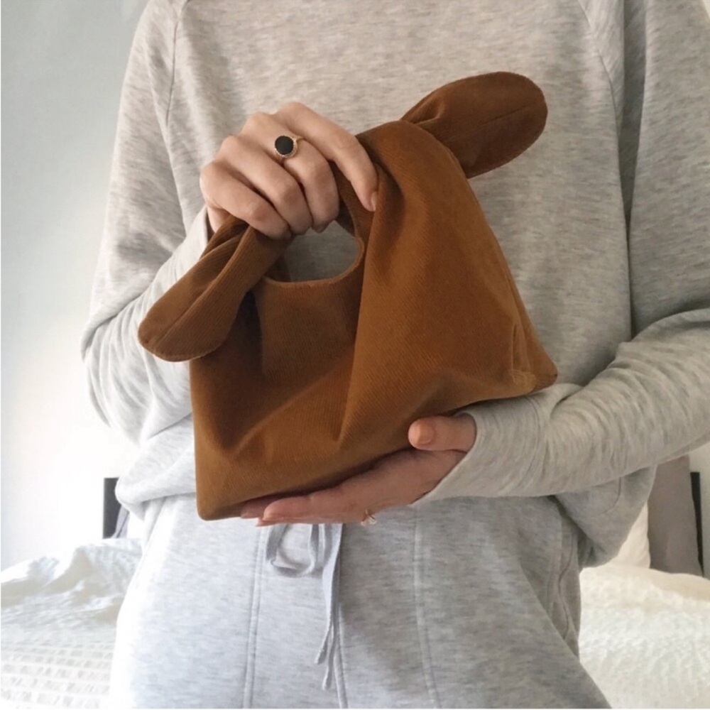 Merit Beauty The Signature Bag Tie‎ Knot Corduroy Make-Up Cosmetic Pouch Brown